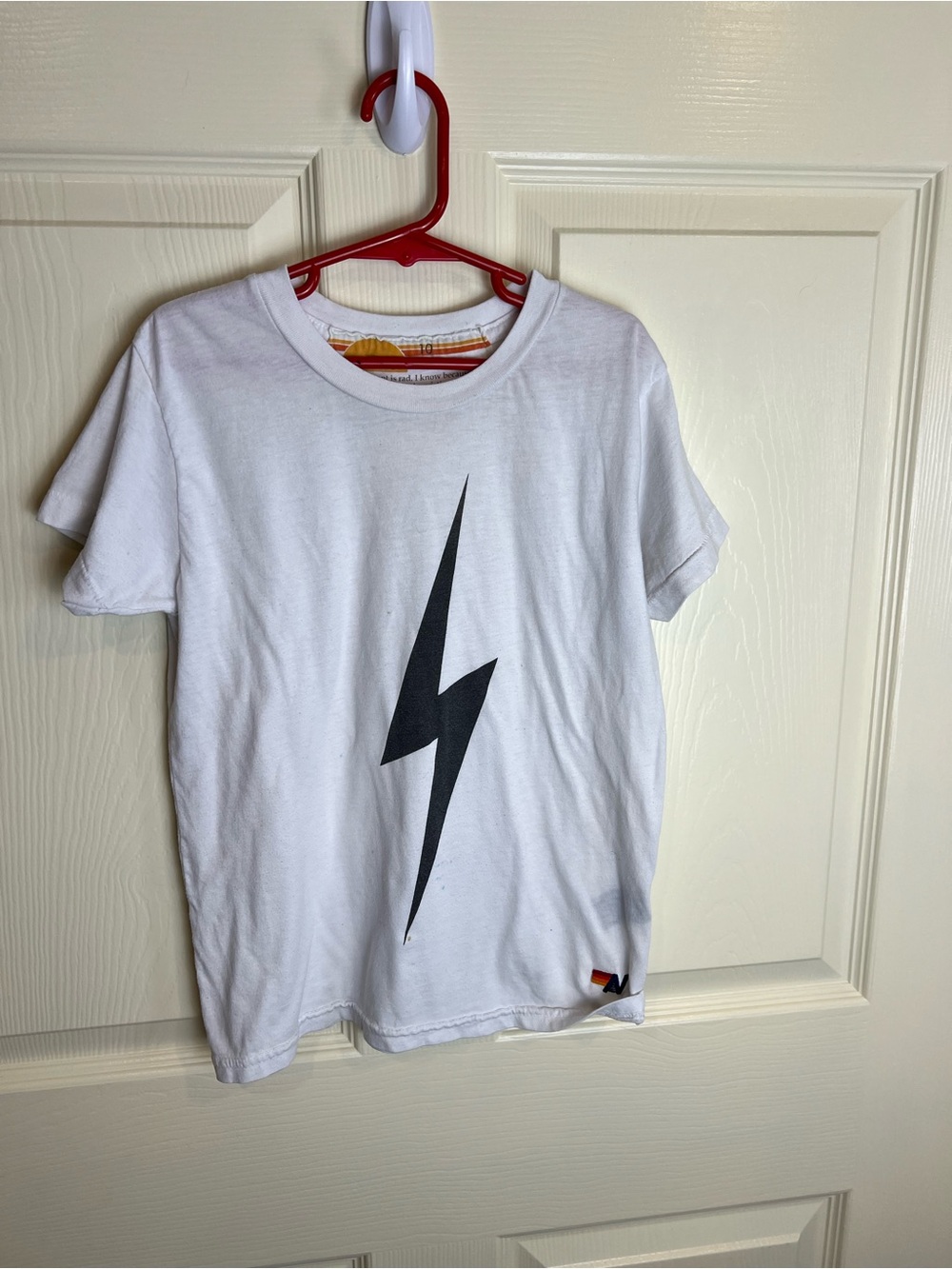 Aviator Nation White Kids Tee with Black Lightning Bolt Graphic 10